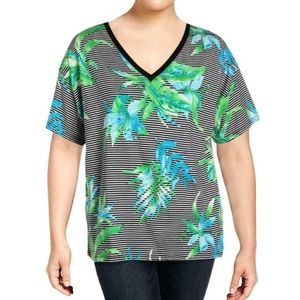 RALPH LAUREN Floral Striped Top Sz 2X